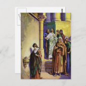 Marcus 12:41-44 Een weduwe geeft alles wat ze heef Briefkaart (Voorkant / Achterkant)