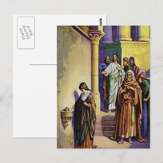 Marcus 12:41-44 Een weduwe geeft alles wat ze heef Briefkaart (Voorkant / Achterkant)