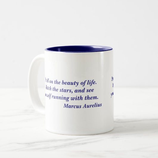 Marcus Aurelius Beauty of Life Coffee Mok Citaat (Voorkant links)