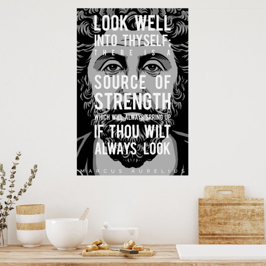 Marcus Aurelius citeert: Kijk goed naar jezelf Poster (Keuken)