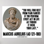Marcus Aurelius vindt rust uit Vain Fans Quote Poster (Voorkant)