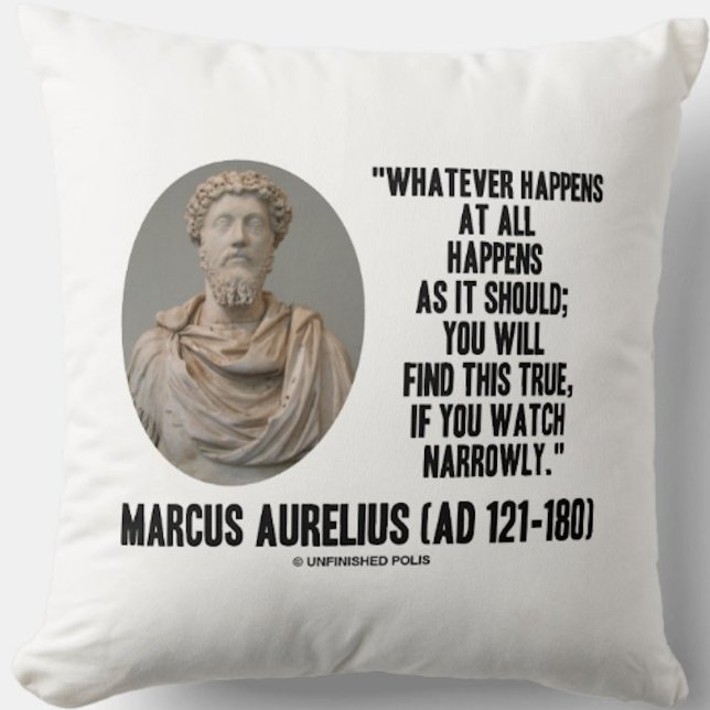 Marcus Aurelius wat er ook gebeurt Kussen (Throw pillow featuring timeless words of wisdom by Roman emperor & Stoic philosopher Marcus Aurelius)