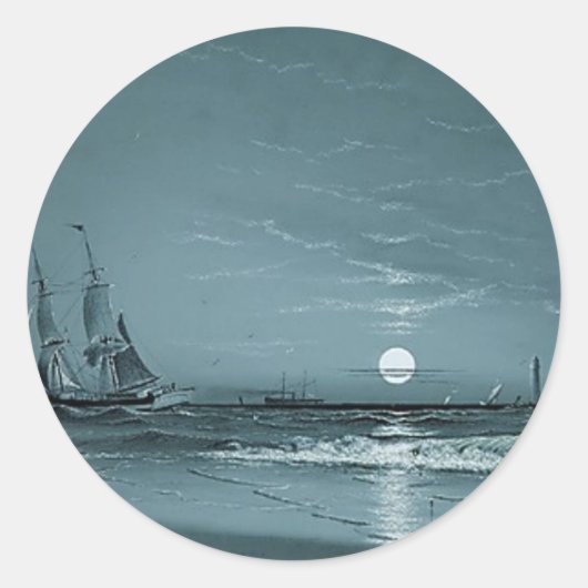 Marcus Larson entree-van-de-haven-maanlicht-1881 m Ronde Sticker (Voorkant)