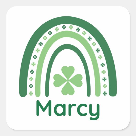 Marcy Name Clover Boho Rainbow Vierkante Sticker (Voorkant)