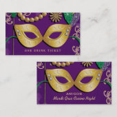 Mard Gras Masquerade Party Drink Ticket (Voorkant / Achterkant)