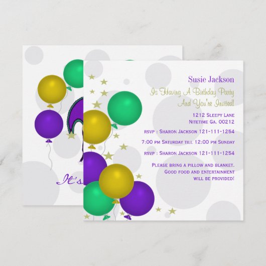 Mardi Gra Colour Balloons Party - Uitnodigingen (Voorkant / Achterkant)