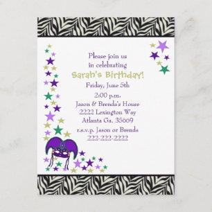 Mardi Gra Theme Birthday Party Invitation Kaart