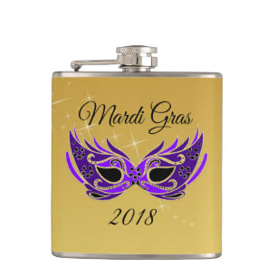 Mardi Gras 2018 Mask on Gold Heupfles