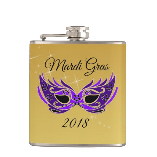 Mardi Gras 2018 Mask on Gold Heupfles (Voorkant)