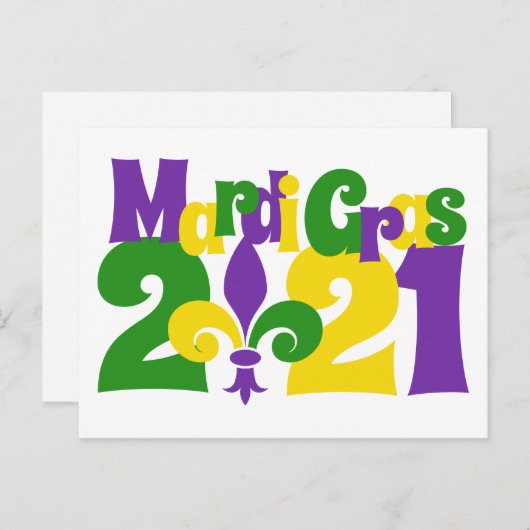 Mardi Gras 2021 fleur-de-lis Briefkaart (Voorkant / Achterkant)