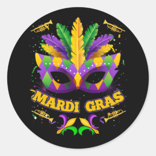 Mardi Gras 2022 Girls Mask Beads New Orleans Party Ronde Sticker