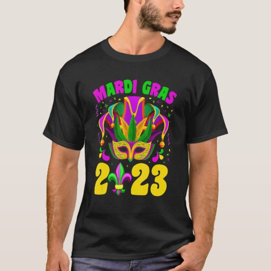 Mardi Gras 2023 Mask Beads Jester Pet Mannen Women T-shirt (Voorkant)