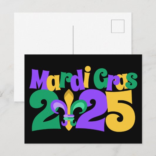 Mardi Gras 2025 fleur-de-lis Feestdagenkaart (Voorkant / Achterkant)