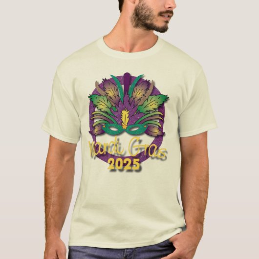 Mardi Gras 2025 Masker T-shirt (wit) (Voorkant)