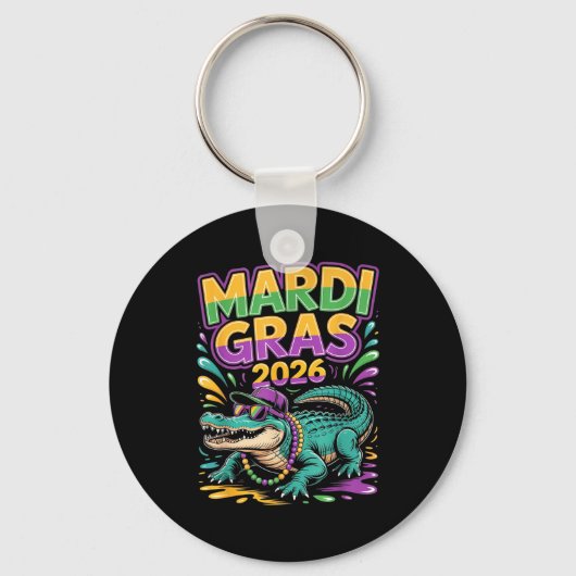 Mardi Gras 2026 Carnaval Alligator Sleutelhanger (Voorkant)