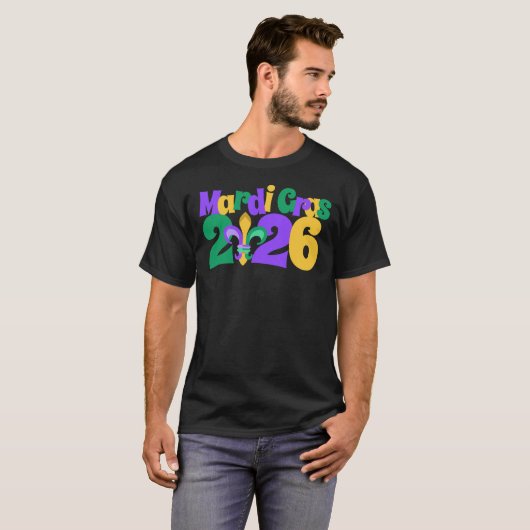 Mardi Gras 2026 fleur-de-lis T-shirt (Voorkant volledig)