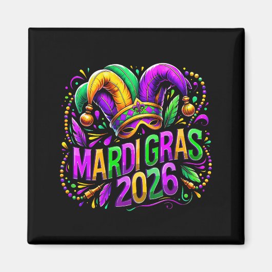 Mardi Gras 2026 Jester Hat Carnival New Orleans Fl Magneet (Voorkant)