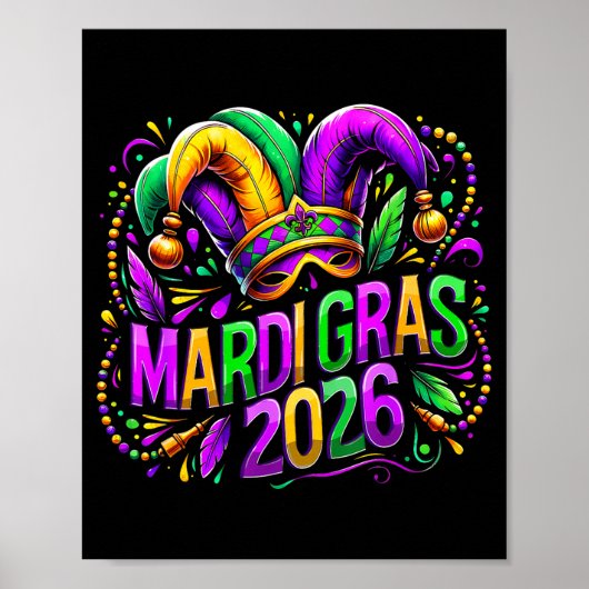 Mardi Gras 2026 Jester Hat Carnival New Orleans Fl Poster (Voorkant)