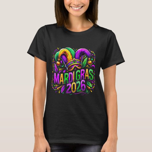 Mardi Gras 2026 Jester Hat Carnival New Orleans Fl T-shirt (Voorkant)