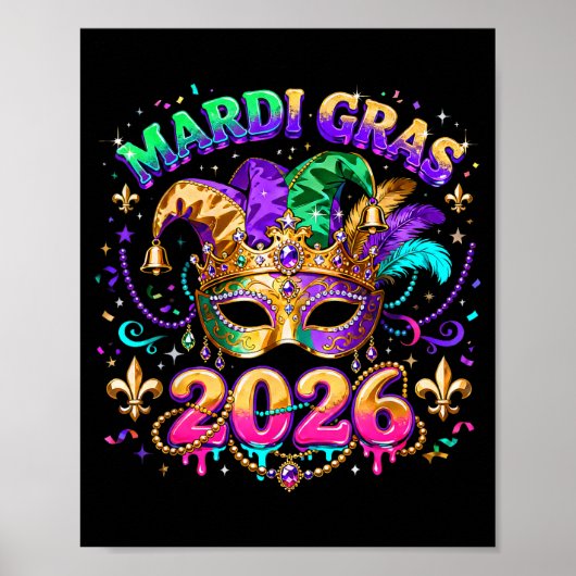 Mardi Gras 2026 Squad Carnaval Masker Kralen Ontwe Poster (Voorkant)