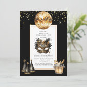 Mardi Gras 2026 Zwarte Gouden Glitter Kaart (Staand voorkant)