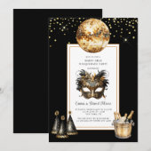 Mardi Gras 2026 Zwarte Gouden Glitter Kaart (Voorkant / Achterkant)