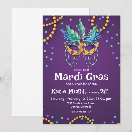 Mardi Gras 21e Uitnodiging voor verjaardagsfeestje (Voorkant / Achterkant)