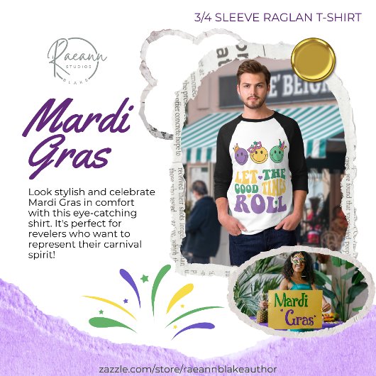 Mardi Gras 3/4 Mouwen Raglan T-Shirt