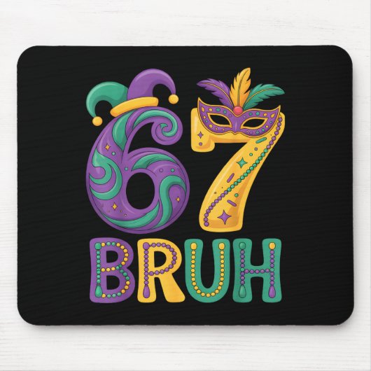 Mardi Gras 67 Bruh Carnaval Masker Jester Hoed Num Muismat (Voorkant)
