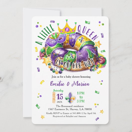Mardi Gras A little Queen Round Corner Invitation Kaart (Voorkant)