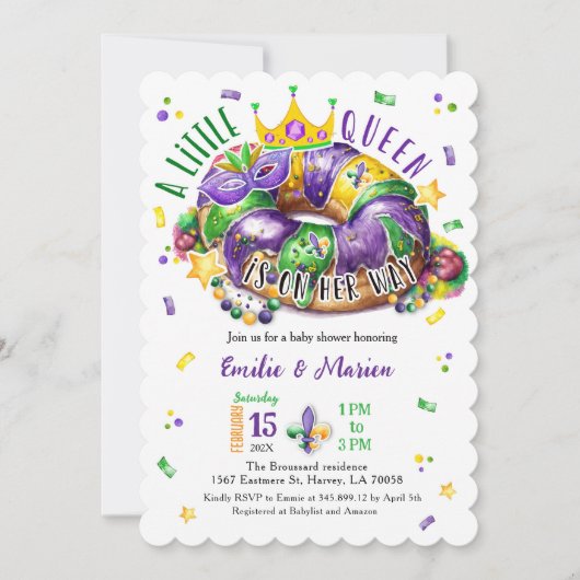 Mardi Gras A little Queen Scallop Invitation Kaart (Voorkant)