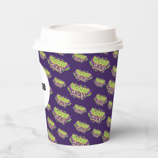 Mardi Gras Aangepast Logo Paars Groenboek Papieren Bekers (Links)