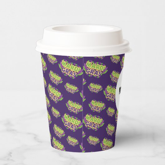 Mardi Gras Aangepast Logo Paars Groenboek Papieren Bekers (Rechts)