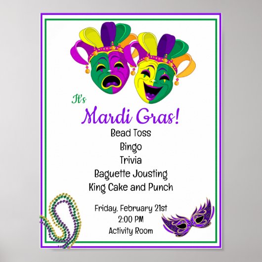 Mardi Gras Activity Director Party for Seniors Poster (Voorkant)