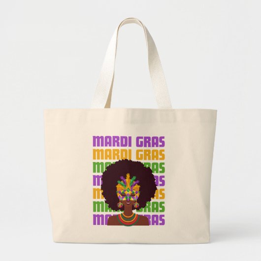 MARDI GRAS Afro Queen Grote Tote Bag (Voorkant)