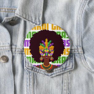 MARDI GRAS Afro Queen Ronde Button 4,0 Cm