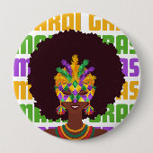 MARDI GRAS Afro Queen Ronde Button 4,0 Cm (Voorkant)