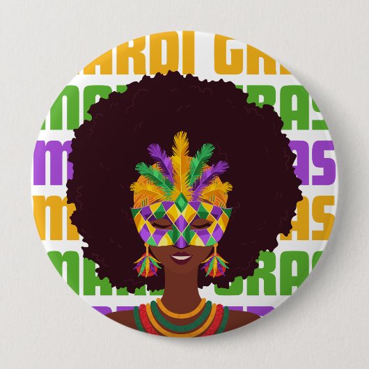 MARDI GRAS Afro Queen Ronde Button 4,0 Cm (Voorkant)