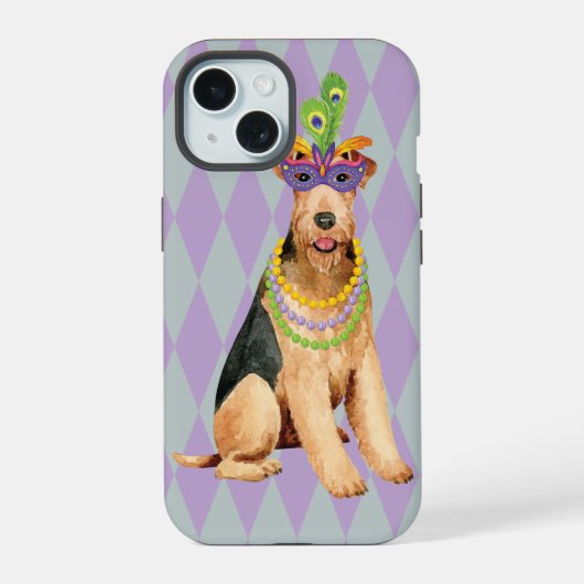 Mardi Gras Airedale iPhone 15 Case (Achterkant)