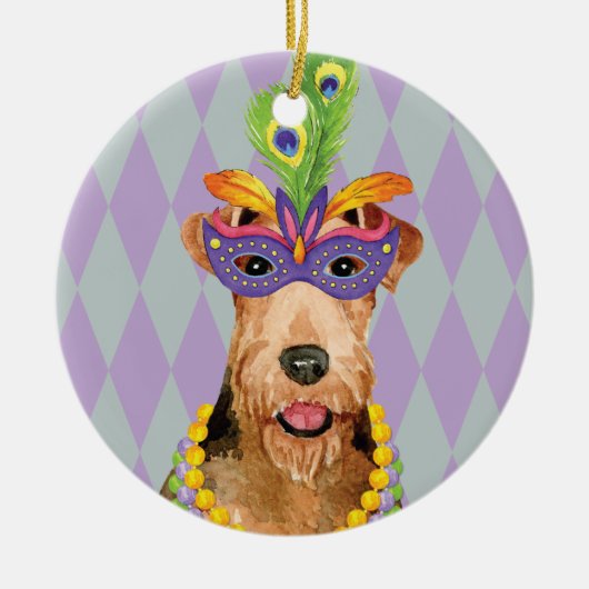 Mardi Gras Airedale Keramisch Ornament (Voorkant)