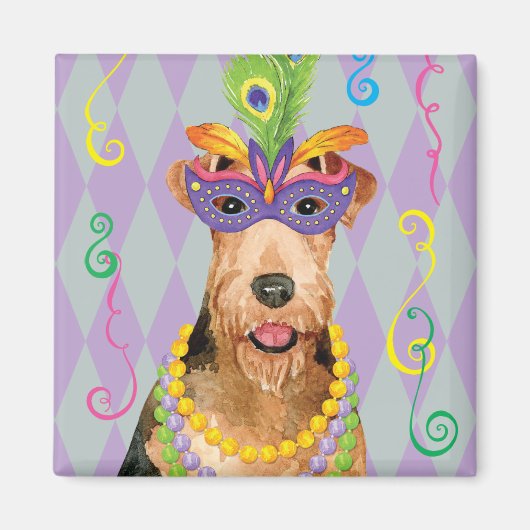 Mardi Gras Airedale Magneet (Voorkant)