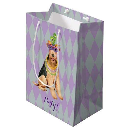 Mardi Gras Airedale Medium Cadeauzakje (Voorkant Gekanteld)