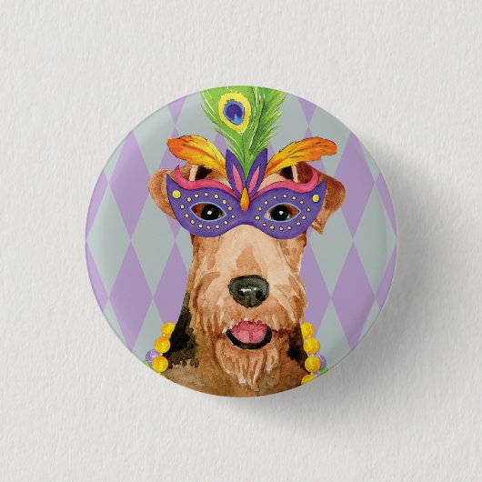 Mardi Gras Airedale Ronde Button 3,2 Cm (Voorkant)