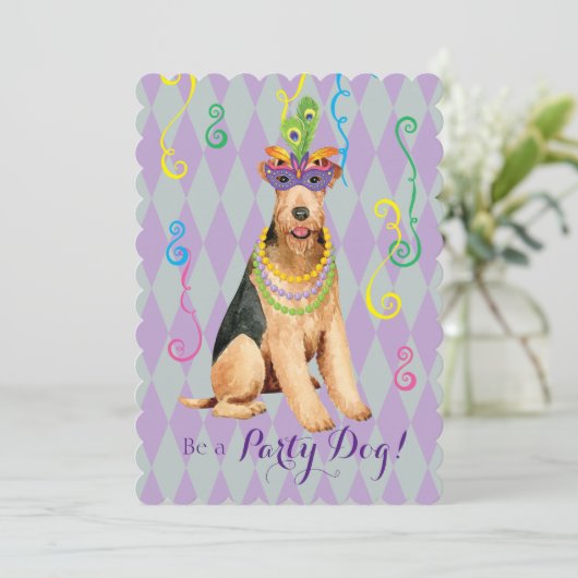 Mardi Gras Airedale Terrier Kaart (Staand voorkant)