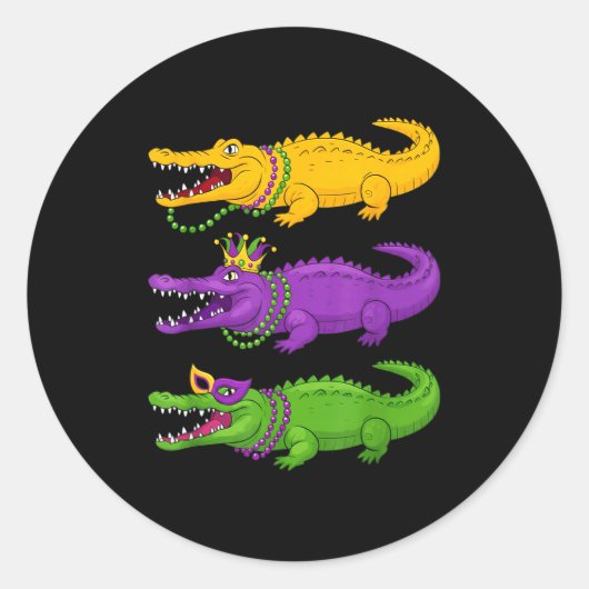 Mardi Gras Aligator Crocodiles Beads Louisiana Wom Ronde Sticker (Voorkant)
