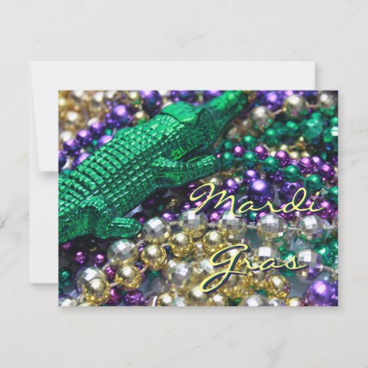 Mardi Gras Alligator Aangepaste Uitnodigingskaarte Kaart (Voorkant)
