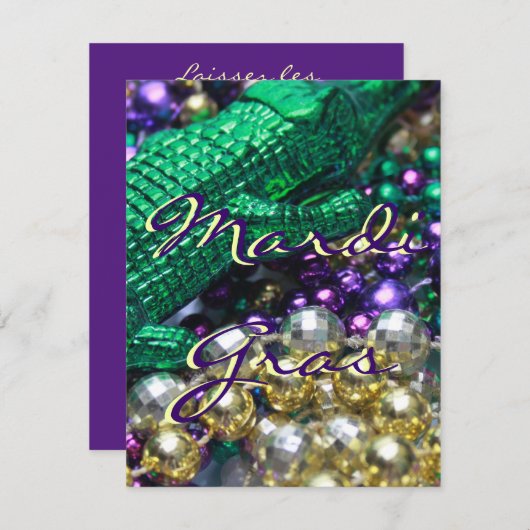 Mardi Gras Alligator Custom Party Card nodigt uit Kaart (Voorkant / Achterkant)