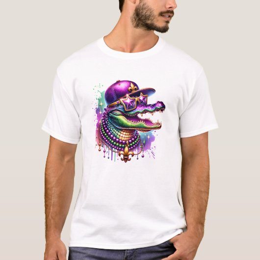 Mardi Gras Alligator Feeststemming T-shirt (Voorkant)