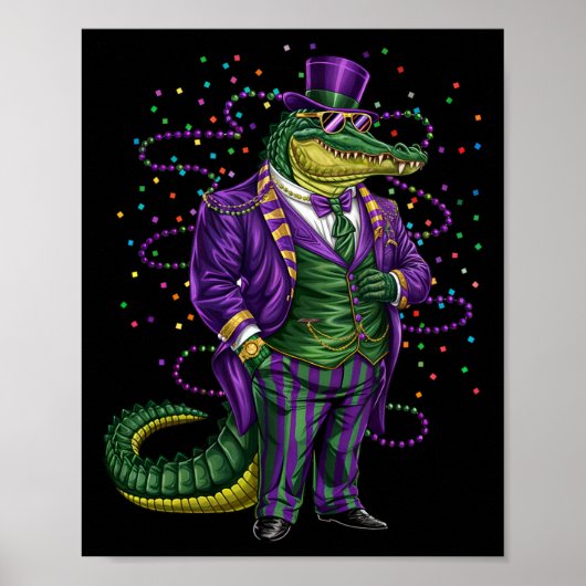 Mardi Gras Alligator Funny Mardi Gras Kostuum Mann Poster (Voorkant)