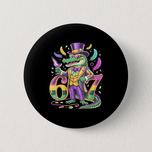 Mardi Gras Alligator Heer Staart Nummer 67 Carn Ronde Button 5,7 Cm (Voorkant)